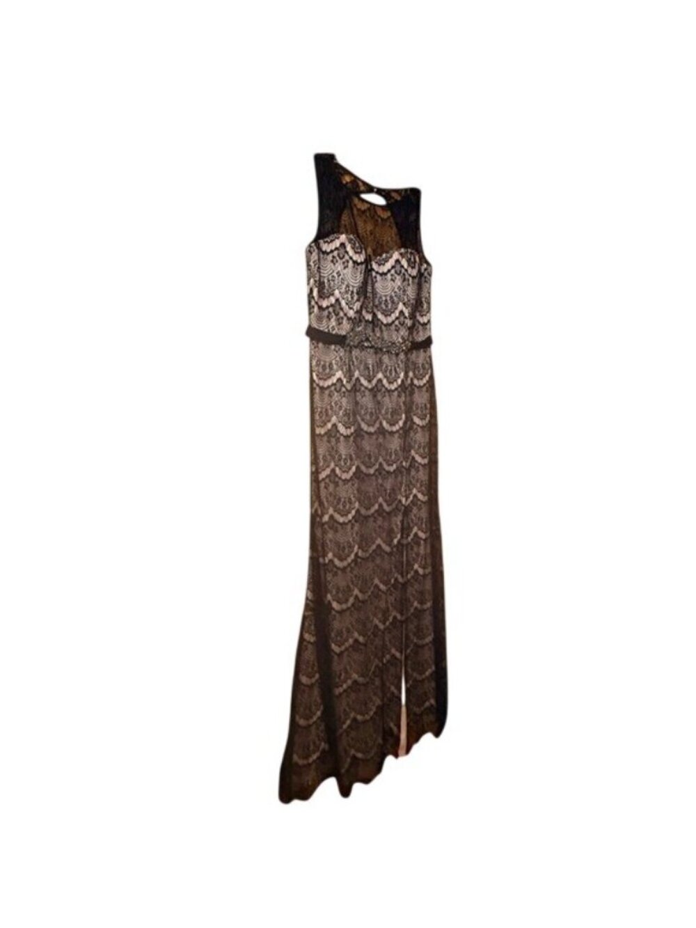David's Bridal Black and Cream Lace Maxi Dress